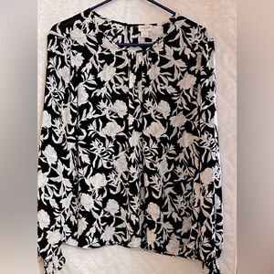 Black and white J. Crew blouse. Size L. Polyester.  Long sleeve.